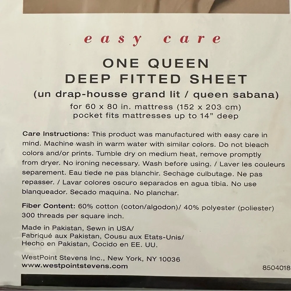 NWT Martex Queen Size Fitted Sheet